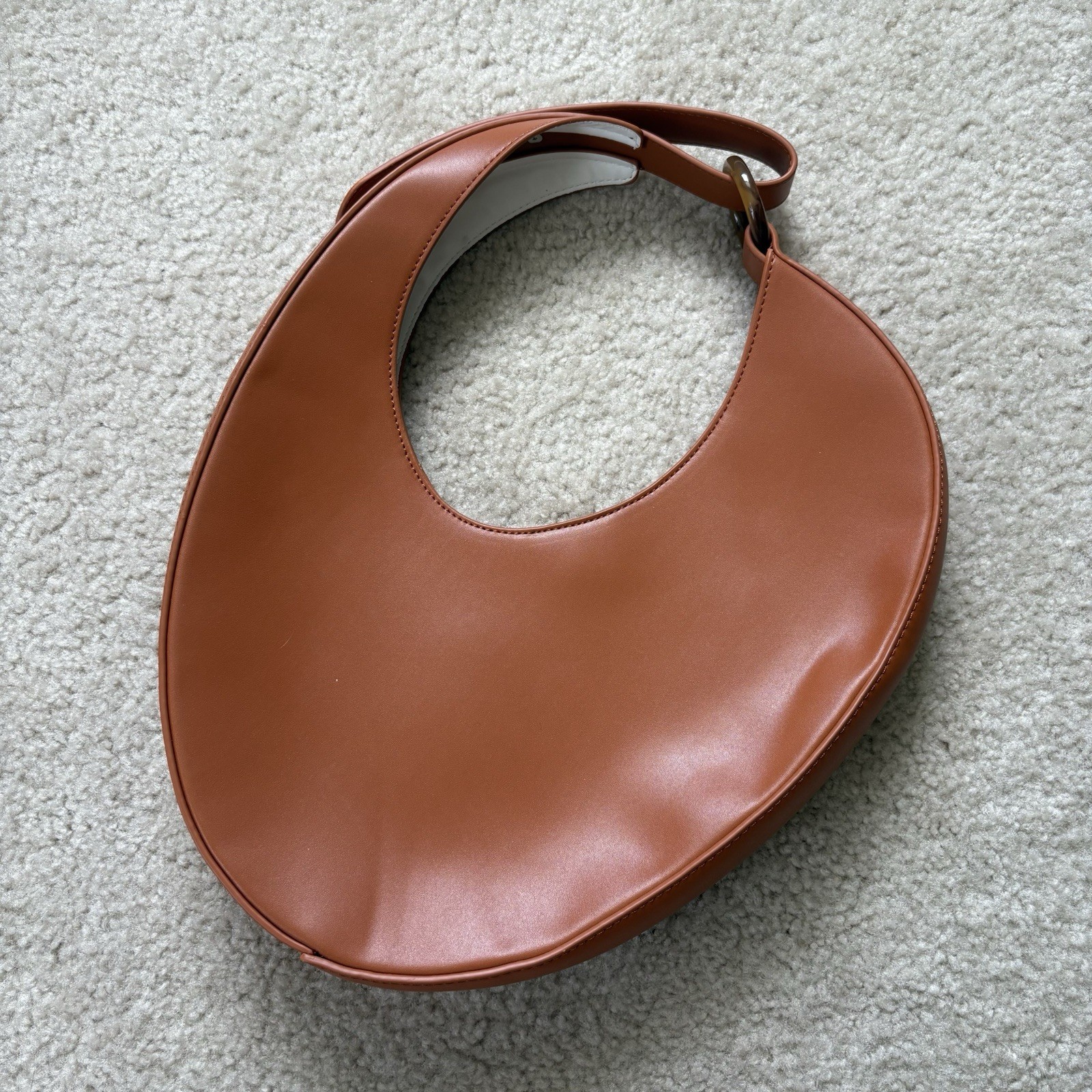 Vintage NWOT Brown Leather Moon Bag Ring Strap Crossbody