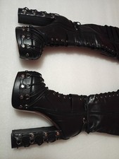 Gothic Buckle Womens Rivet Super High Block Heel Platform Lace Up Knee Boots Zip