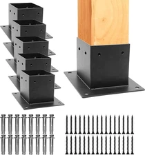 6PC Metal 4×4 Post Base Post Base Brackets Inner Size 3.5"x3.5" Heavy Duty Black