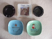 lot of 5 vintage ashtrays; woodbine, bristol, sherry, 2 x bakelite. 1950-70s