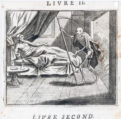 Fabeln de la Fontaine Der Tod Kupferstich Henrik Cause Passepartout 1728