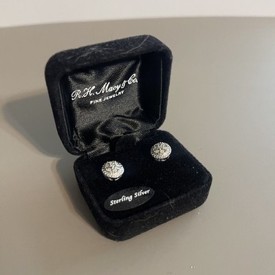 New in Box Macy's Bridge Diamond 1/10 CTTW Sterling Silver 925 Earrings
