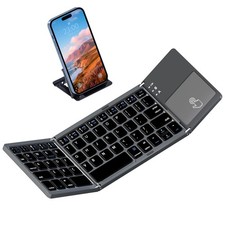 ROCKROWN Foldable Bluetooth Keyboard Pocket Size Wireless Touchpad Dark Gray