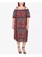 Lucky Brand Floral Paisley Motif Midi Dress BOHO Peasant Plus SZ 3X Off Shoulder
