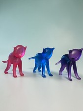 Set of 4 Frosted Glass Cat Figurines Pink Blue Purple Green Art Glass Miniatures