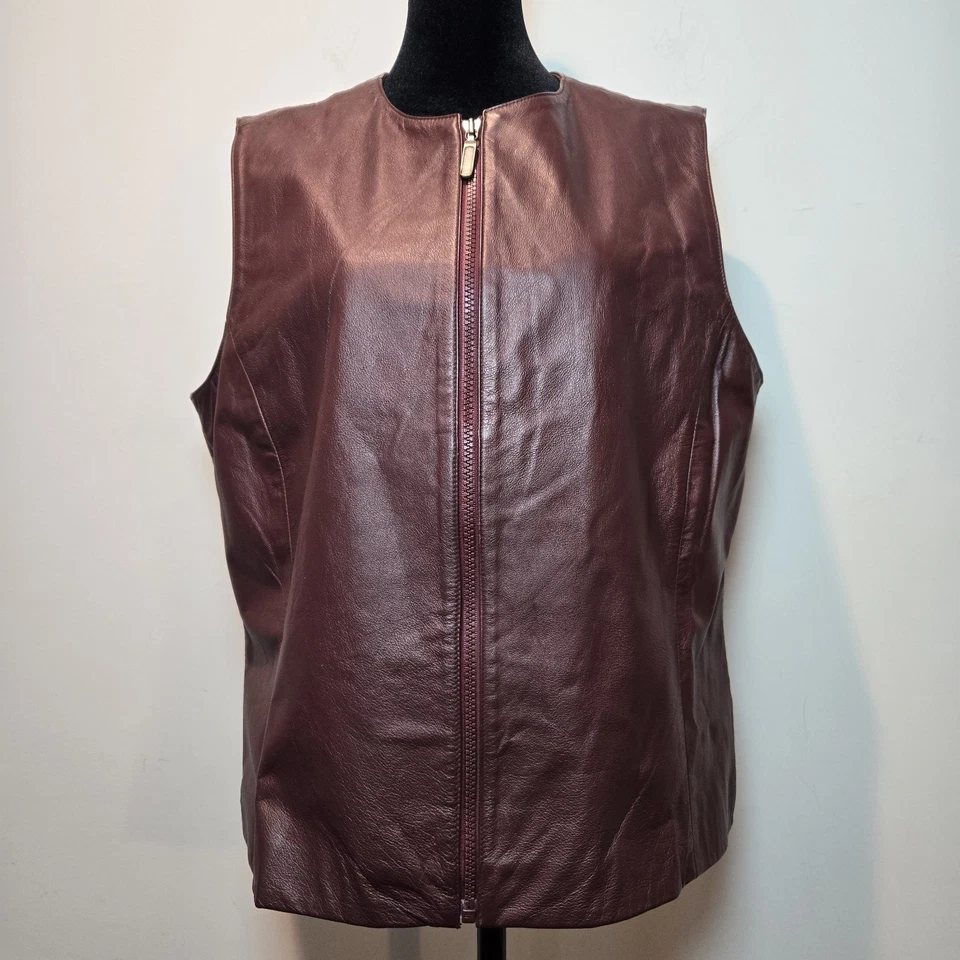 Кожаный жилет Preston & York средний женский бордовый на молнии винтажная верхняя одежда - Изображение 2 из 4