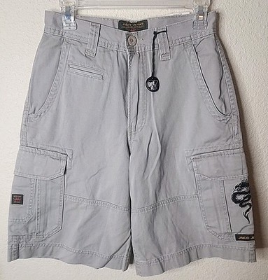NEW Vintage JNCO Khaki Cargo Shorts Embroidered Dragon Y2K Baggy