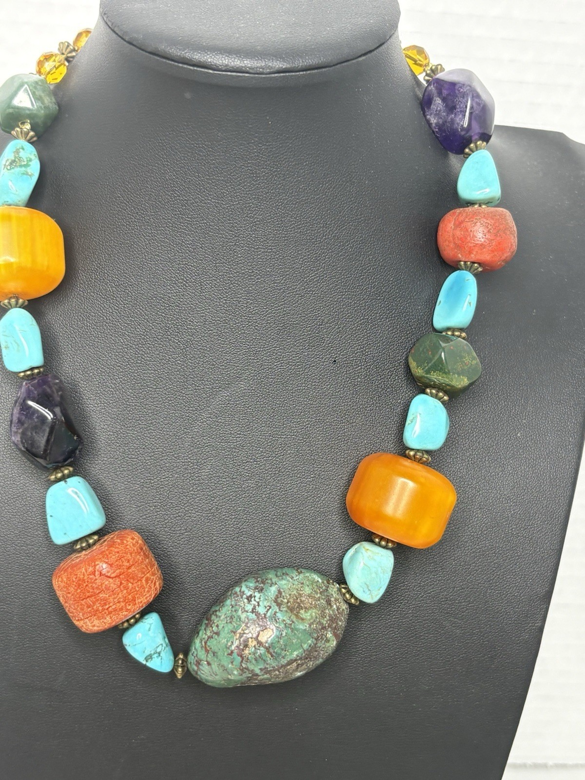 vintage Multi stone Statement necklace Chunky Tri… - image 12