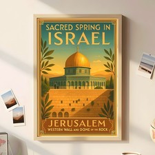 Jerusalem Travel Poster - Art Deco Wall Art Print - Western Wall & Dome