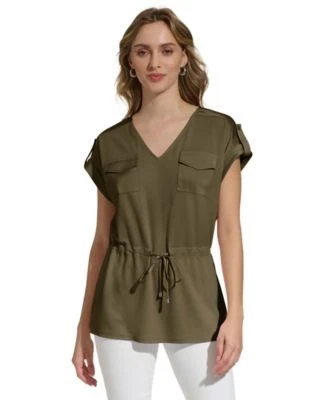 Calvin Klein Womens Short-Sleeve Drawstrin 197383464731 XS RT $79.5