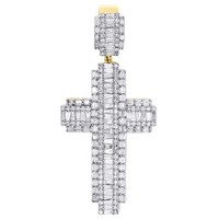 10K Gelbgold Baguette Diamant AnhäNger Faltkreuz Charm 3.20 CT Fancy