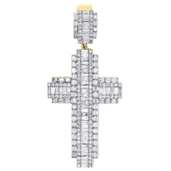 10K Gelbgold Baguette Diamant AnhäNger Faltkreuz Charm 3.20 CT Fancy-image