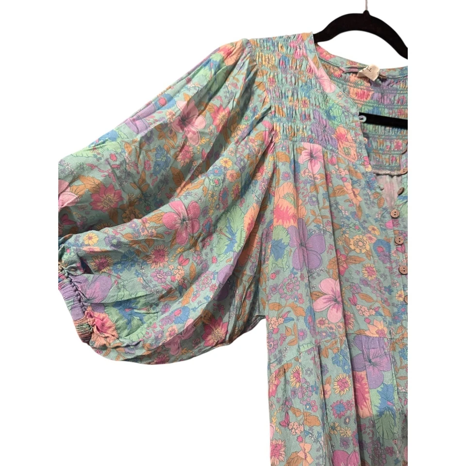 MAXI VESTIDO HECHIZO Y EL GITANO ~ EL CARRIL DEL HIBISCO BOTÓN A TRAVÉS M Foto 3 de 4