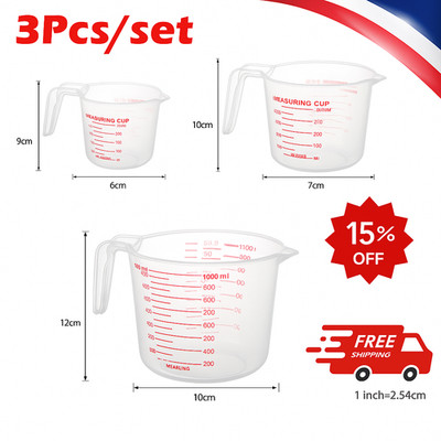 250/500/1000ml 3er Set Messbecher Kanne Klar Backen Küche Set Mehl Wasser