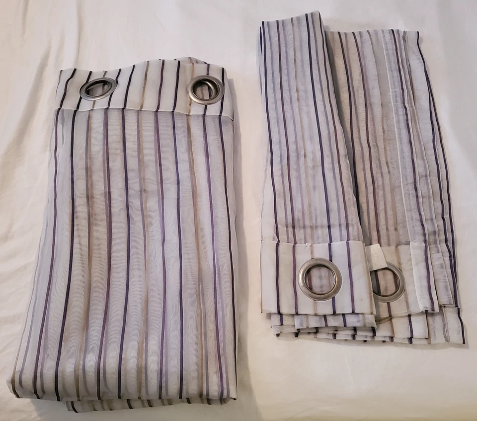 Cortinas com ilhós de 2 painéis Mainstays – listras transparentes, branco/roxo/castanho, 40x84" L - Imagem 4 de 4