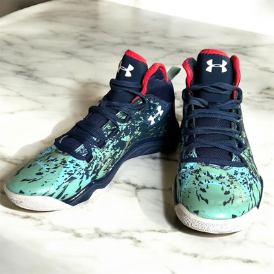 Under Armour Kid s 7 Micro G Pro Basketball Shoes Dark Blue/Turquoise/Red