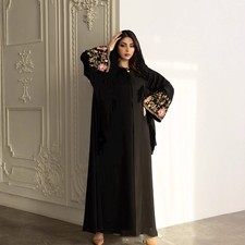 Eid New Women Abaya Muslim Flower Embroidery Loose Robe Arab Prayer Party Dress