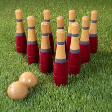 8" Wooden Lawn Bowling Set with Nylon Bag 10 Pins Backyard Kids Adults Game Red