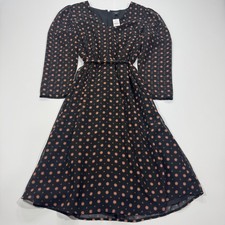 Ann Taylor Midi Dress Women's 4 Black Floral Polyester Shift Belted Lined Party