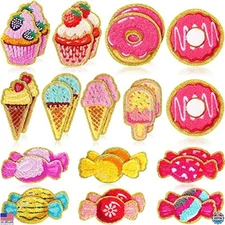 28 Pcs Candy Cupcake Ice Cream Chenille Patches Self-Adhesive for Crafts