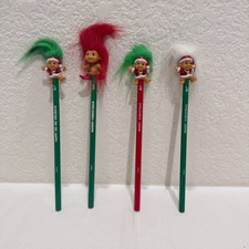Vintage Russ Christmas Troll Doll Pencil Lot Santa Holiday Green Red Hair