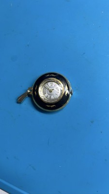 Taylor Pendant Watch Black Gold Tone Key Wind Up Necklace Keychain