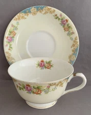 Vintage Noritake Footed Cup and Saucer Floral Flowers