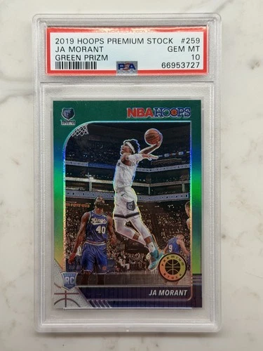 2019 PANINI HOOPS PREMIUM STOCK #259 JA MORANT GREEN PRIZM PSA 10 ROOKIE