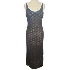 Nine West Crochet Maxi Dress Medium Black Sleeveless Cotton Lined Coastal Chic