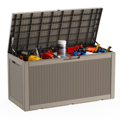 #ad #ad 100 Gallon Large Deck Box Waterproof Resin Outdoor Storage 660lbs Capacity Gray $149.99