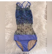 So Kali Floral Blue  Yellow Dance Leotard with Mesh Bodice Medium 8-10 Girls