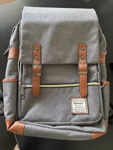 Ugrace Backpack Laptop Bag Adult Size Large Gray Brown Zipper Pockets Office