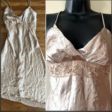 Vtg Y2k Babydoll Fairy Dress S XS Gold Champagne Asymmetrical Whimsy Sparkle