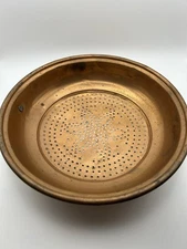 Antique Copper Kitchen Sieve / Colander With Star Flower Design 10” With Ring