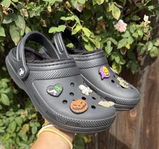 CROCS Unisex Classic Lined Clogs Black sz M6/W8 Slip On Shoes BRAND NEW