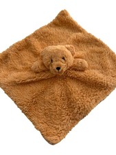 Plush Tan Teddy Bear Lovey Security Blanket 12"x12" Sherpa Ribbed Rattle Baby