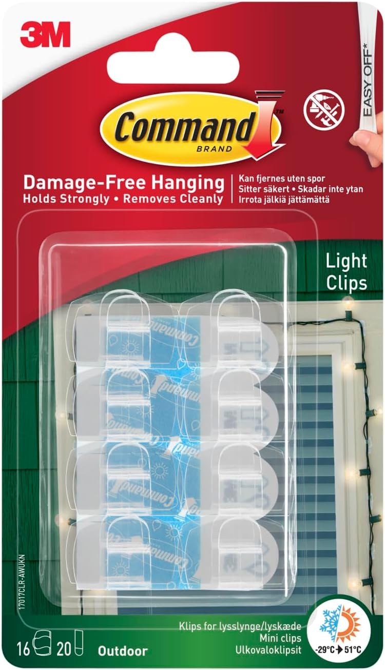 Command Outdoor Decorating Light Clips - 16 Mini Hooks and 20 Small Adhesive St