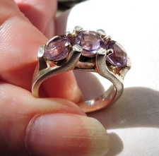 Triple Purple Amethyst Gemstone Ring size 7 925 Sterling Silver