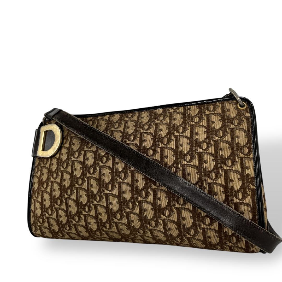 Vintage Dior Trotter Logo Shoulder Bag in Canvas and Leather
