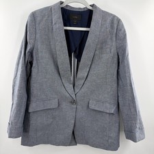 J Crew Blazer One Button Linen Blend Women Size 10 Gray Career Academia