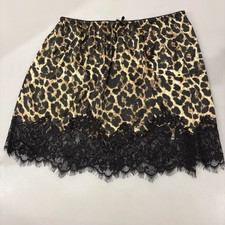 Topshop 8 Leopard Animal Print Satin Half Slip Short Black Lace NEW
