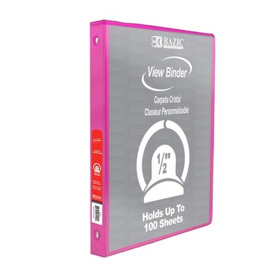 BAZIC 1/2'' Fuschia 3-Ring View Binder w/ 2-Pockets 1-Pack, Fuchsia 