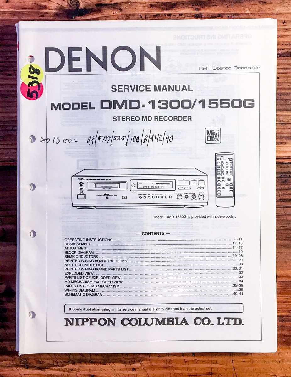 Denon DMD-1300 DMD-1550G MiniDisc MD Recorder Service Manual