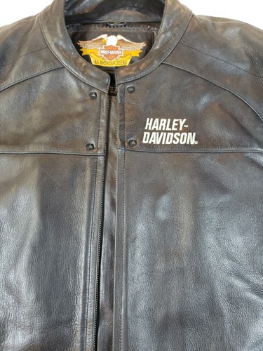 Men Black Harley Davidson Leather Vintage Motorcycle Studded Jacket 2XL TALL - Picture 3 of 24