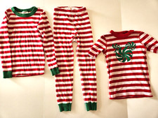 3Pc Hanna Andersson Red Stripe PJs Pajamas w ShortSleeve Shirt 120 6-7 Christmas