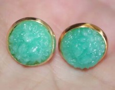 In Honer Of Ruth Bader Ginsburg Jade Molded Carved Flower 14MM Stud Earrings