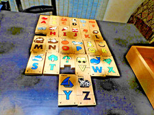 2 Piece Alphabet Wood Blocks Set with picture of each Alphabet 24 sets 