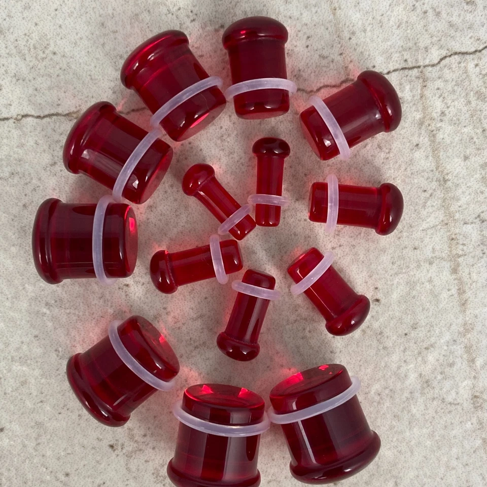 一对红色单闪光玻璃插头套装量规 选择您的尺寸 — 第 3/4 张图片