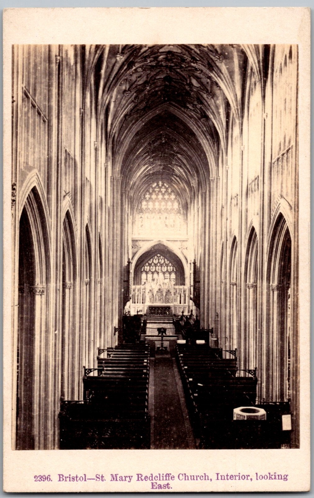ANTIQUE CDV C. 1860s ST. MARY REDCLIFFE CHURCH INTERRIOR LOOKING EAST BRISTOL UK