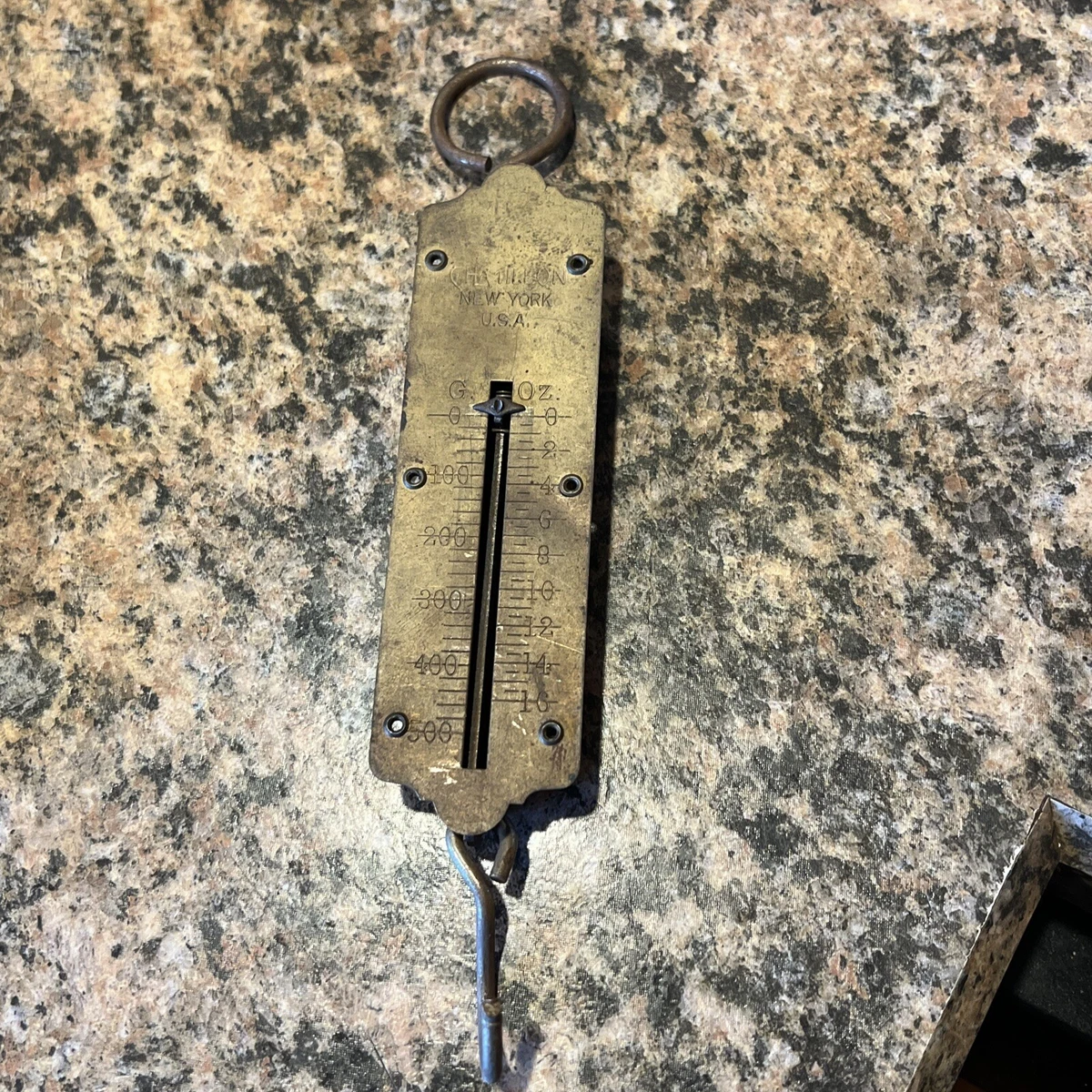 Antique Chatillon New York Brass Hanging Scale 500 Grams 16